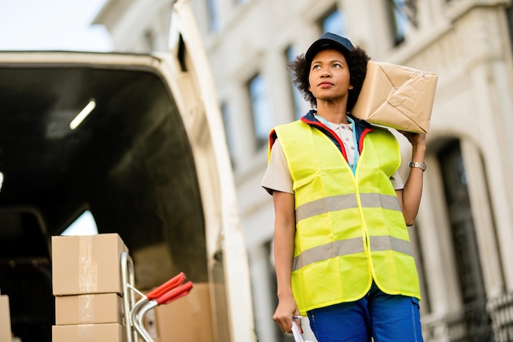 vue-angle-bas-du-livreur-afro-americain-transportant-colis-dans-ville_637285-2181