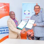 Cérémonie de rétrocession par Eramet Comilog d’infrastructures hydrauliques et d’éclairage public à l’État gabonais, en présence des autorités gouvernementales et des dirigeants de l’entreprise à Moanda.