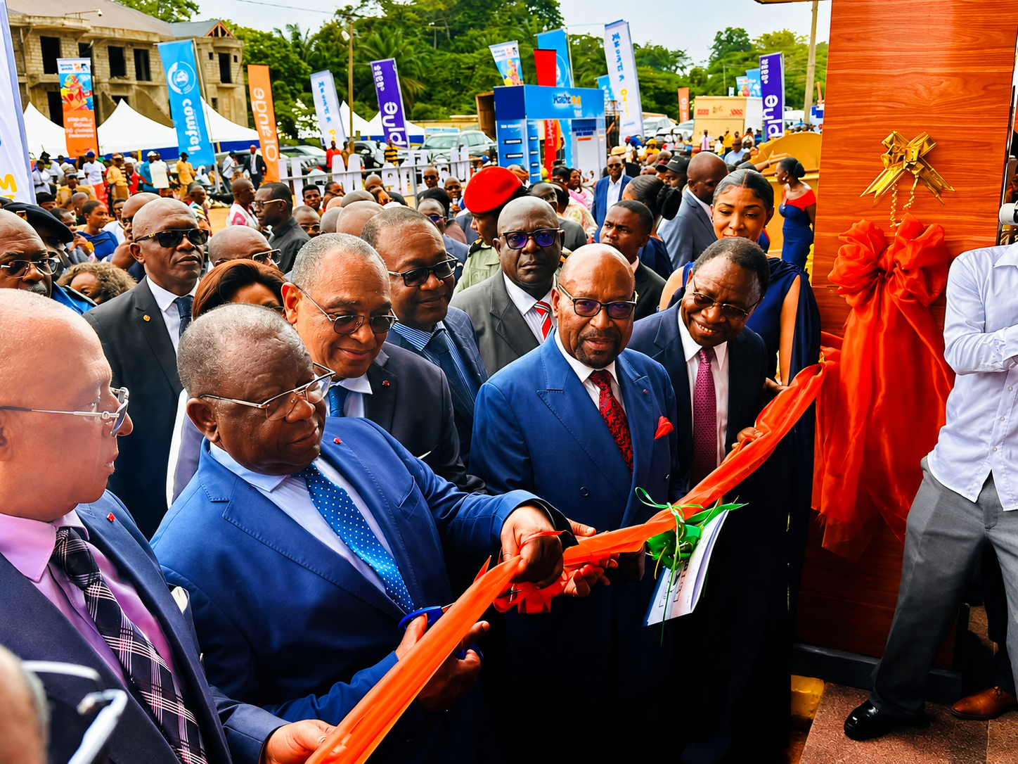 Le ministre du Commerce inaugure Maithé Mall à Obala aux côtés d'Antoine Ndzengué, fondateur du groupe Neptune, lors de l'ouverture officielle du premier centre commercial du groupe dans la grande distribution.