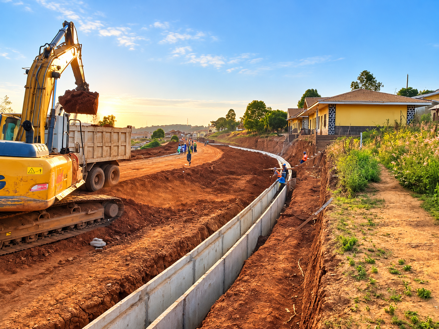 Travaux de construction de la Ring Road, route de 365 km dans la région du Nord-Ouest du Cameroun, dont l’achèvement est désormais prévu en 2029.