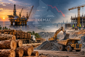 Installations pétrolières et activités industrielles en Afrique centrale, secteurs confrontés à un ralentissement en 2025.