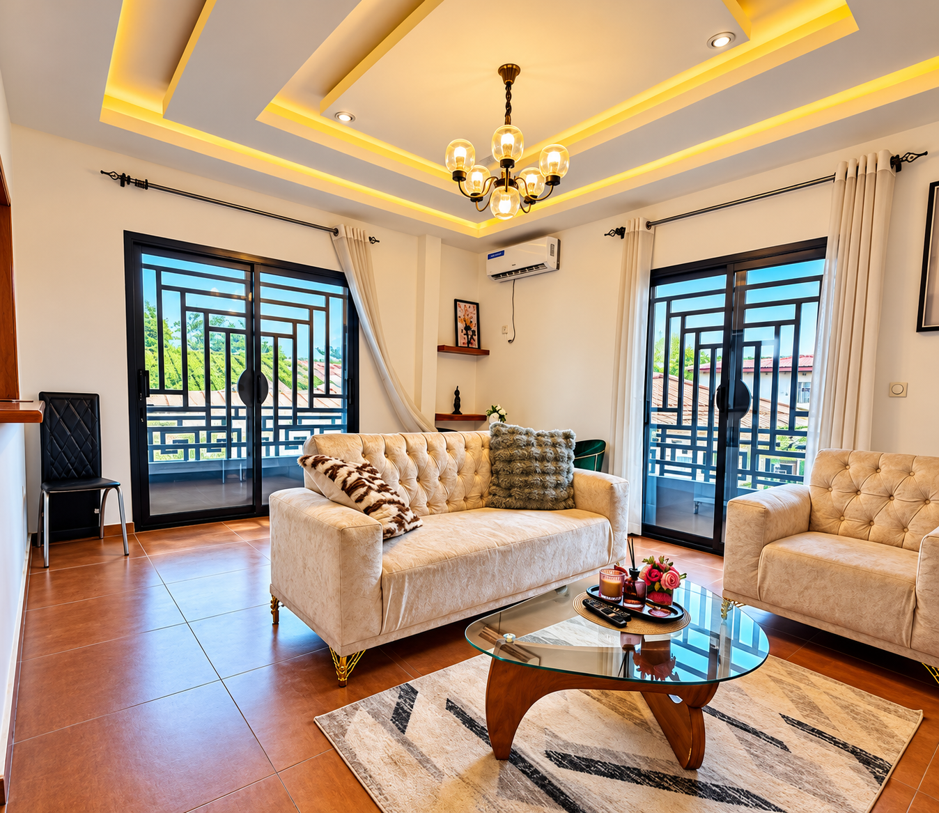 DAHARA Apparts à Ekoumdoum, Yaoundé : appartements meublés haut standing et studios Cosy avec cuisine équipée, salon, balcons et Wi-Fi haut débit.