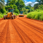 Arab Contractors poursuit les travaux de remblaiement autour des dalots sur la section Ekekam-Monatélé, dans le département de la Lékié, au Cameroun.